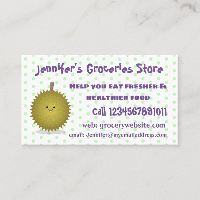 Cute lycklig durias tecknad illustration visitkort (Framsida)