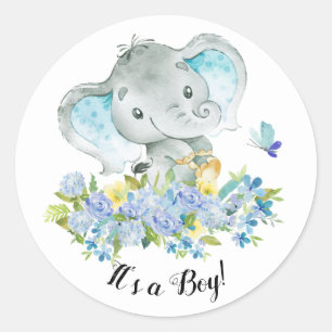 Cute Lycklig Elephant, det är en Boy Favor Sticker Runt Klistermärke
