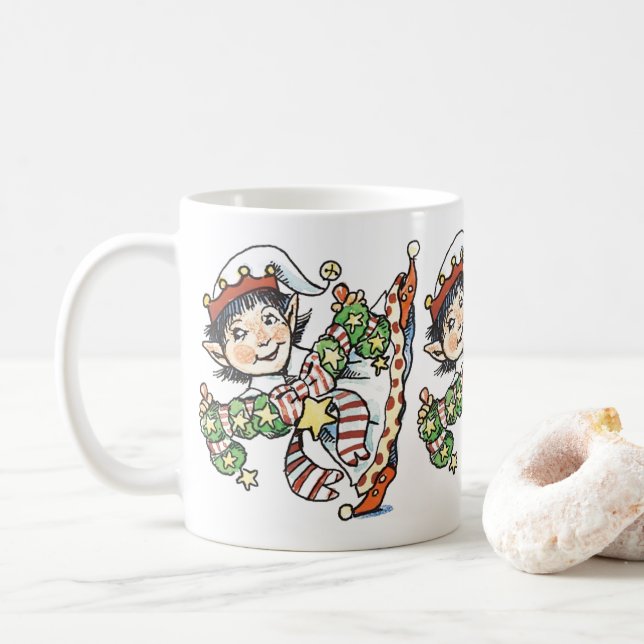 Cute Lycklig Elf Dancing, Retro-Tecknaden Kaffemugg (Med munk)