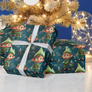 Cute Lycklig Elf jul Mönster Presentpapper