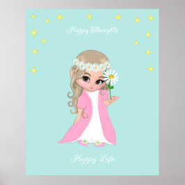 Cute Lycklig Fairy with Stars Motivational poster