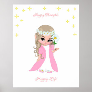 Cute Lycklig Fairy with Stars Motivational poster
