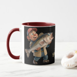 Cute/Lycklig Fiskare med stor fiskkaffe Mugg