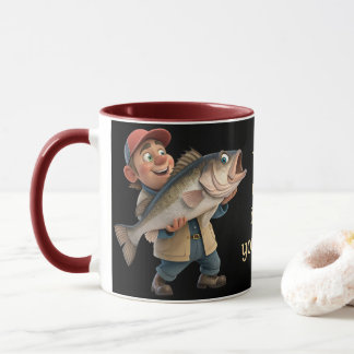 Cute/Lycklig Fiskare med stor fiskkaffe Mugg