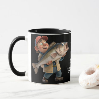 Cute/Lycklig Fiskare med stor fiskkaffe Mugg