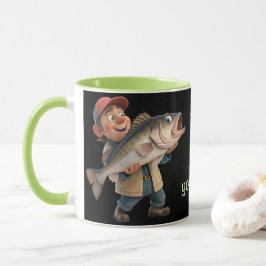 Cute/Lycklig Fiskare med stor fiskkaffe Mugg