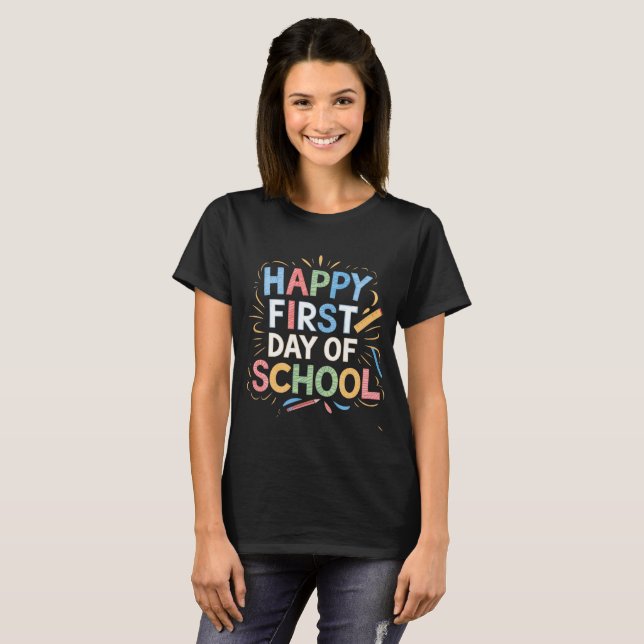 Cute Lycklig första skoldagen i Back to school T Shirt (Hel framsida)