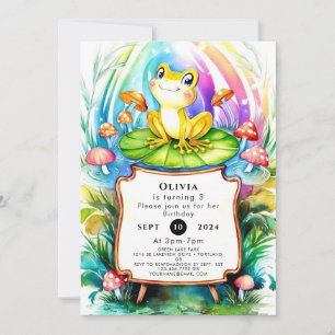 Cute Lycklig Frog Birthday Inbjudningar