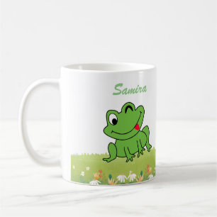 Cute Lycklig Frog Sitta på Grass Namn - första bör Kaffemugg