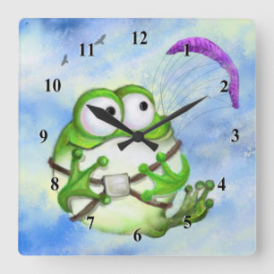 Cute Lycklig Funny Frog Paraglider - Tecknaden Tec Fyrkantig Klocka