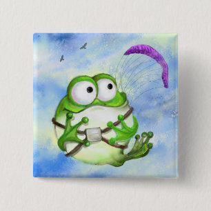 Cute Lycklig Funny Frog Paraglider - Tecknaden Tec Knapp
