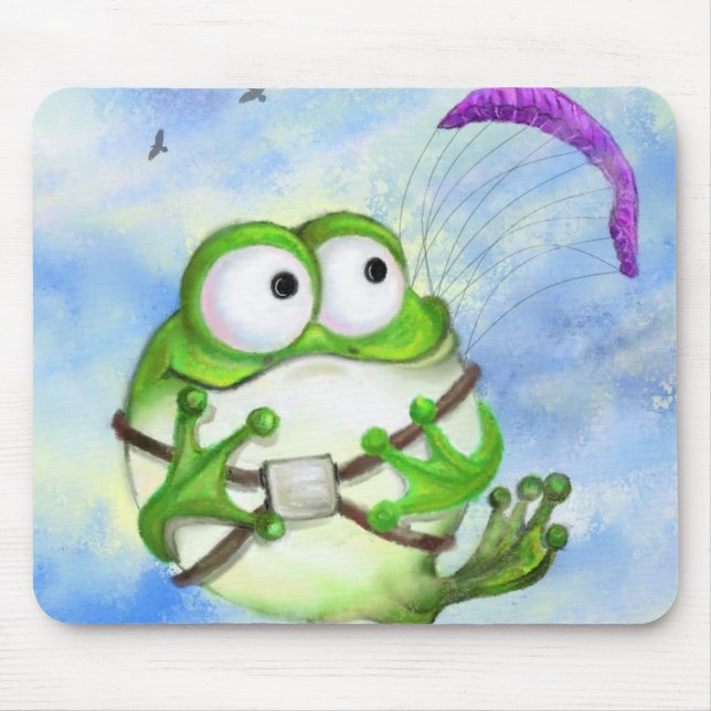 Cute Lycklig Funny Frog Paraglider - Tecknaden Tec Musmatta (Framsidan)