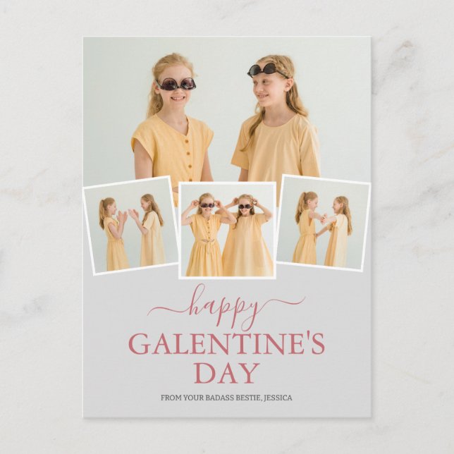 Cute Lycklig Galentines Day bestie Photo Collage Helg Vykort (Framsida)