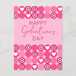 Cute Lycklig Galentins Day Rosa Heart and Flower Vykort