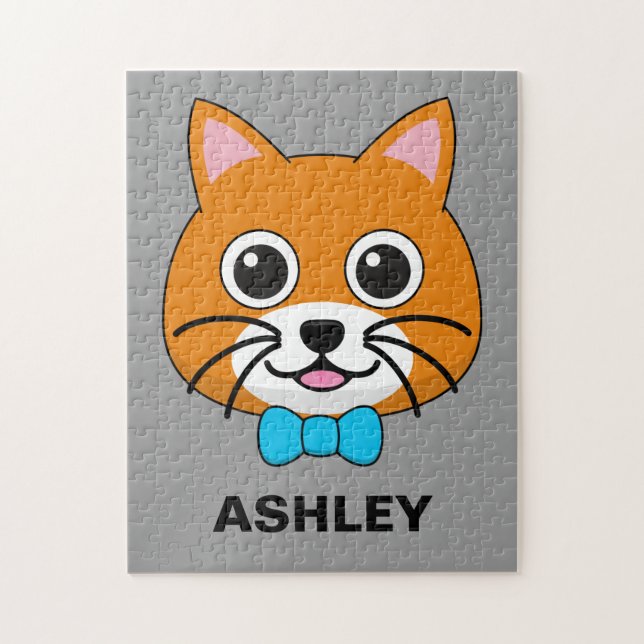 Cute Lycklig Ginger Cat med Papillon | Anpassa Pussel (Vertikal)
