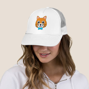 Cute Lycklig Ginger Cat med Papillon Keps