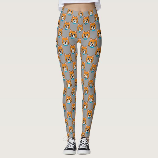 Cute Lycklig Ginger Cat med Papillon Leggings (Framsida)