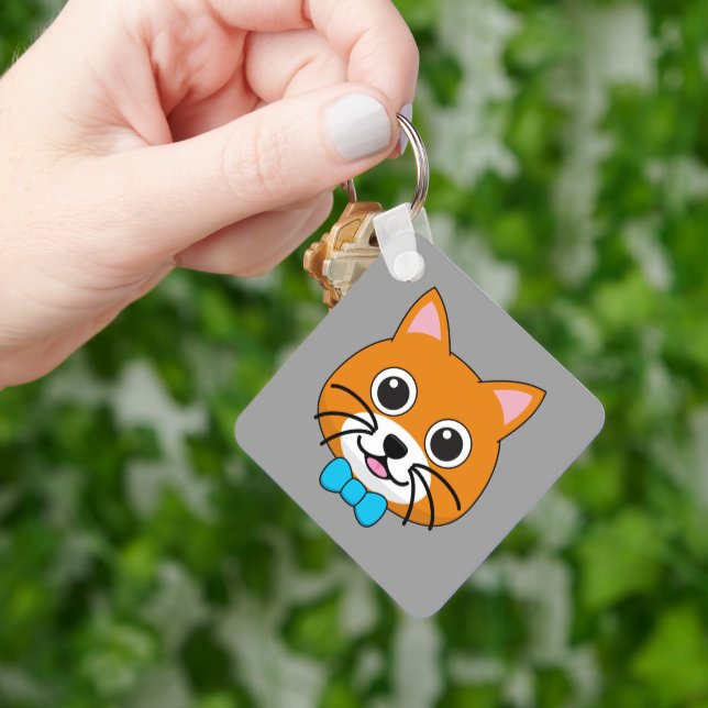 Cute Lycklig Ginger Cat med Papillon Nyckelring (Hand)