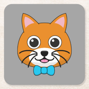 Cute Lycklig Ginger Cat med Papillon Underlägg Papper Kvadrat