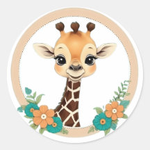 Cute Lycklig Giraffe med Flowers Sticker