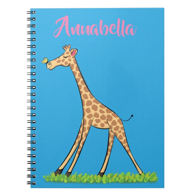 Cute lycklig giraffe with butterfly tecknad anteckningsbok (Framsidan)