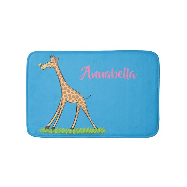 Cute lycklig giraffe with butterfly tecknad badrumsmatta (Framsidan)