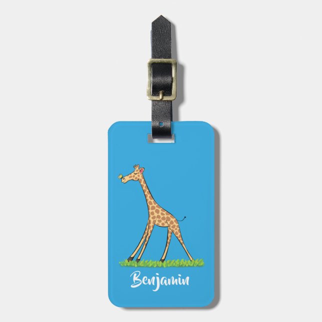 Cute lycklig giraffe with butterfly tecknad bagagebricka (Vertikal Framsida)