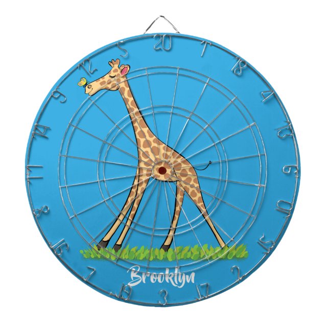 Cute lycklig giraffe with butterfly tecknad darttavla (Framsidan)