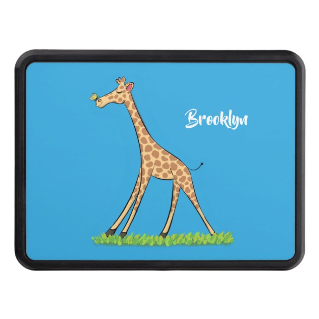 Cute lycklig giraffe with butterfly tecknad dragkroksskydd (Framsidan)