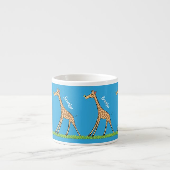 Cute lycklig giraffe with butterfly tecknad espressomugg (Framsidan)