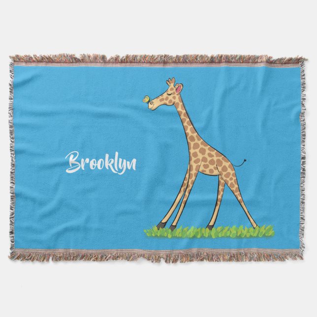 Cute lycklig giraffe with butterfly tecknad filt (Framsidan)