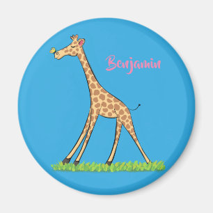 Cute lycklig giraffe with butterfly tecknad magnet