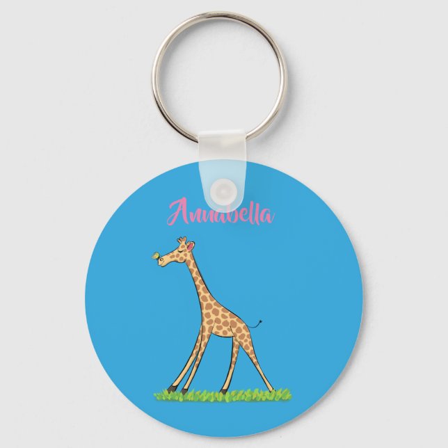 Cute lycklig giraffe with butterfly tecknad nyckelring (Framsida)