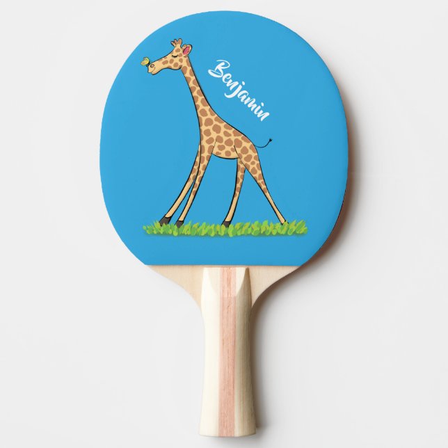 Cute lycklig giraffe with butterfly tecknad pingisracket (Framsidan)