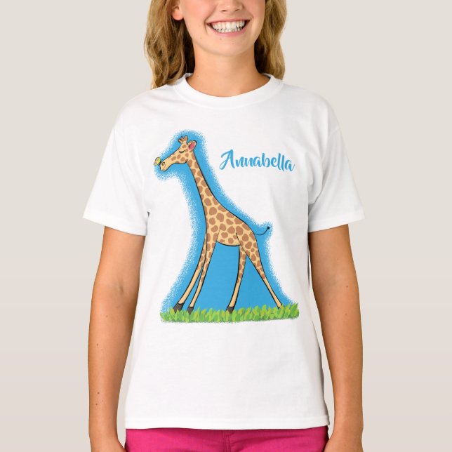 Cute lycklig giraffe with butterfly tecknad t shirt (Framsida)