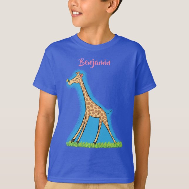 Cute lycklig giraffe with butterfly tecknad t shirt (Framsida)