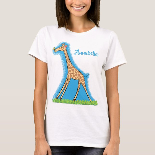 Cute lycklig giraffe with butterfly tecknad t shirt (Framsida)
