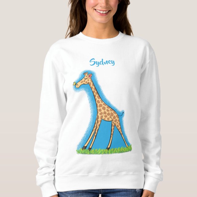 Cute lycklig giraffe with butterfly tecknad t shirt (Framsida)