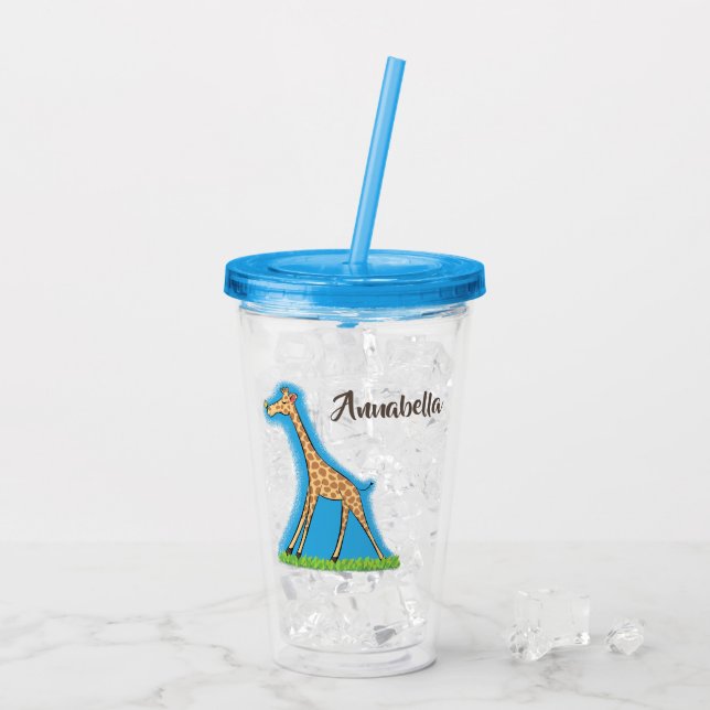 Cute lycklig giraffe with butterfly tecknad take away mugg (Baksida Ice)