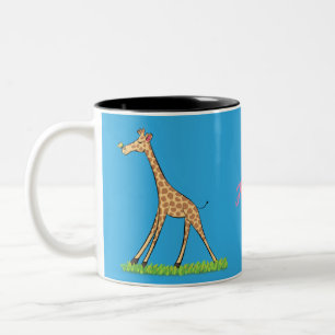 Cute lycklig giraffe with butterfly tecknad Två-Tonad mugg
