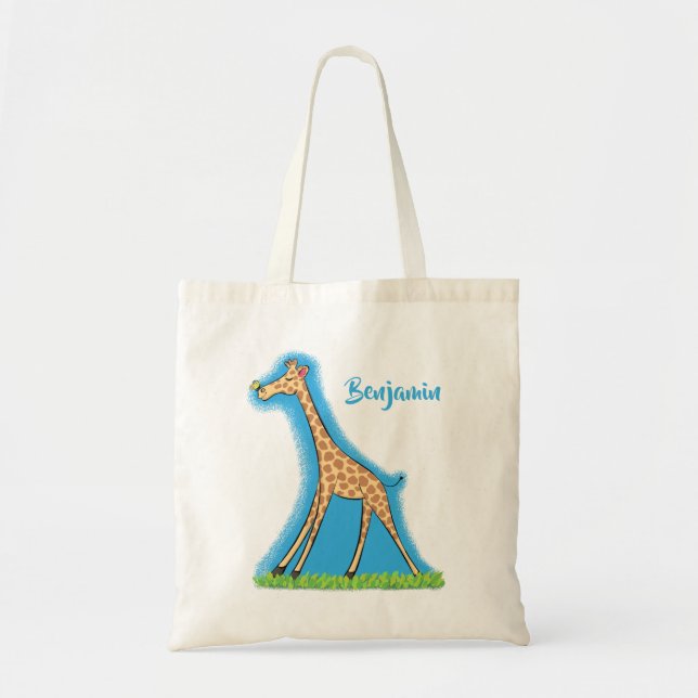 Cute lycklig giraffe with butterfly tecknad tygkasse (Framsidan)