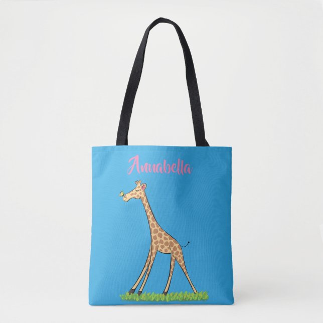 Cute lycklig giraffe with butterfly tecknad tygkasse (Framsida)