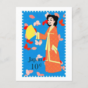 Cute Lycklig Girl Japan Frimärke Art-vykort Vykort