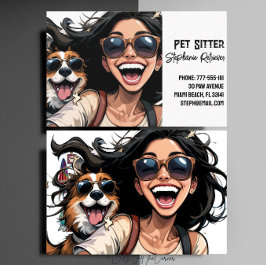 Cute Lycklig Girl Pet Sitter Dog Walker Visitkort