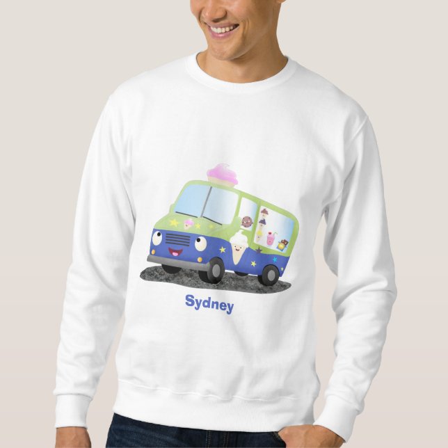 Cute lycklig glass lastbil tecknad lång ärmad tröja (Framsida)