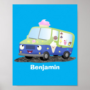 Cute lycklig glass lastbil tecknad poster