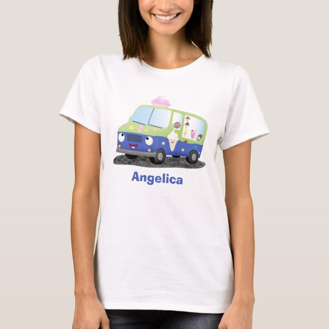 Cute lycklig glass lastbil tecknad t shirt (Framsida)