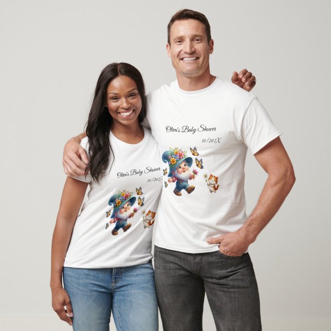 Cute Lycklig Gnome med Butterfly Baby Shower Famil T Shirt (Unisex)
