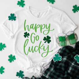 Cute Lycklig Go Lucky Grönt Typography T Shirt