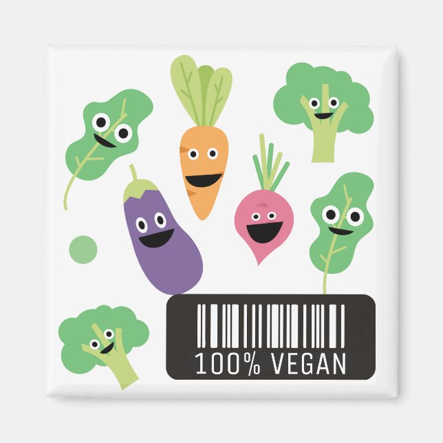 Cute Lycklig Grönsaker 100 % Vegan Magnet (Framsidan)
